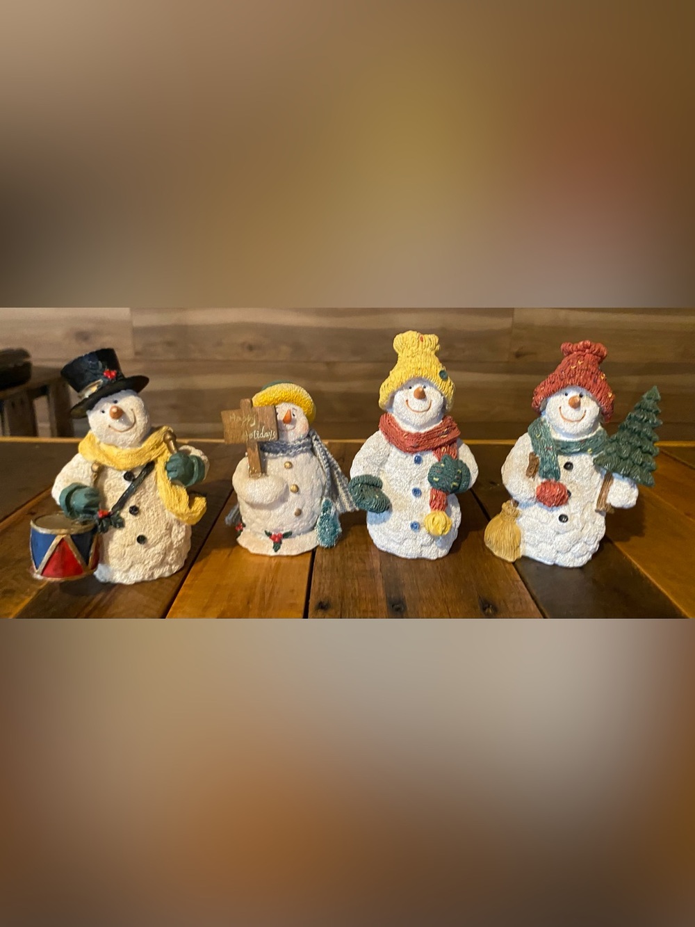 Festive Primitive Snowman Holiday Figurine Set - White and Multicolor